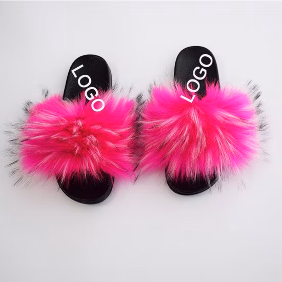 Maßgeschneiderte farbenfrohe Pantoffeln aus echtem Fuchspelz aus Kunstpelz für Damen, warme, weiche Damen-Pelz-Slipper für den Winter