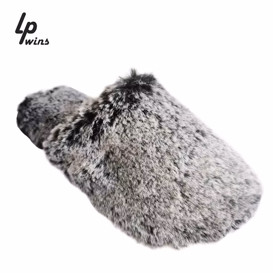 Günstige Luxus-Slipper mit Hasenfell-Kunstfell für Damen, Großhandel für Damen mit flachem Fell, Plüsch-Pelz-Slipper in Rosa für den Innenbereich